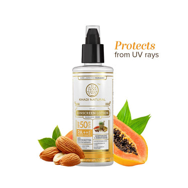 Khadi Natural Sunscreen Lotion SPF 50 PA++ | Non Sticky, No White Cast Formula | Paraben Free | Lightweight Protection | Suitable for All Skin Types | 100 ml